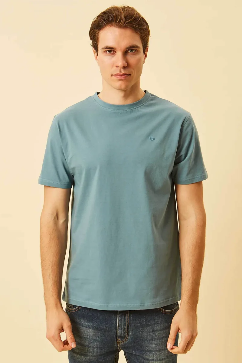 DORS ανδρικό T-shirt με κεντημένο λογότυπο Regular Fit - 1140020.1.C03 Γκρι Γαλάζιο