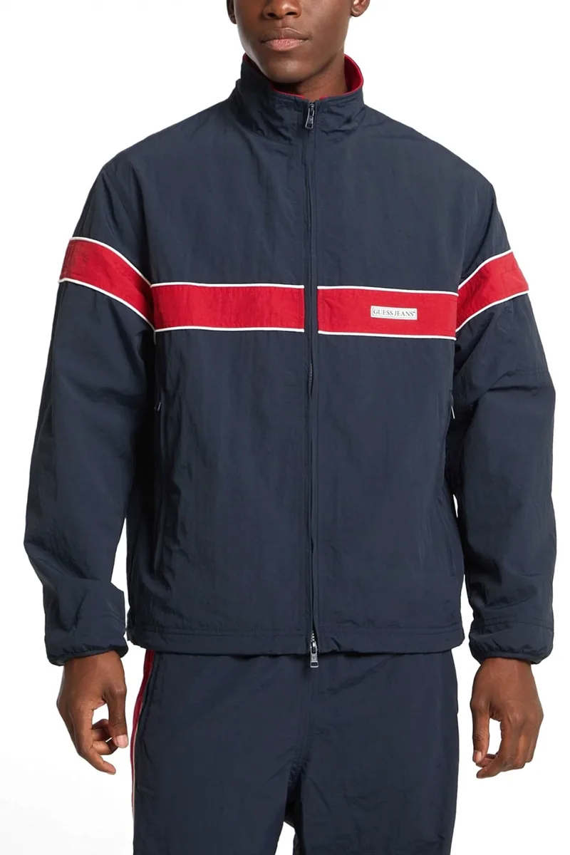 GUESS JEANS ΜΠΟΥΦΑΝ JACKET LOGO ΜΠΛΕ-ΚΟΚΚΙΝΟ