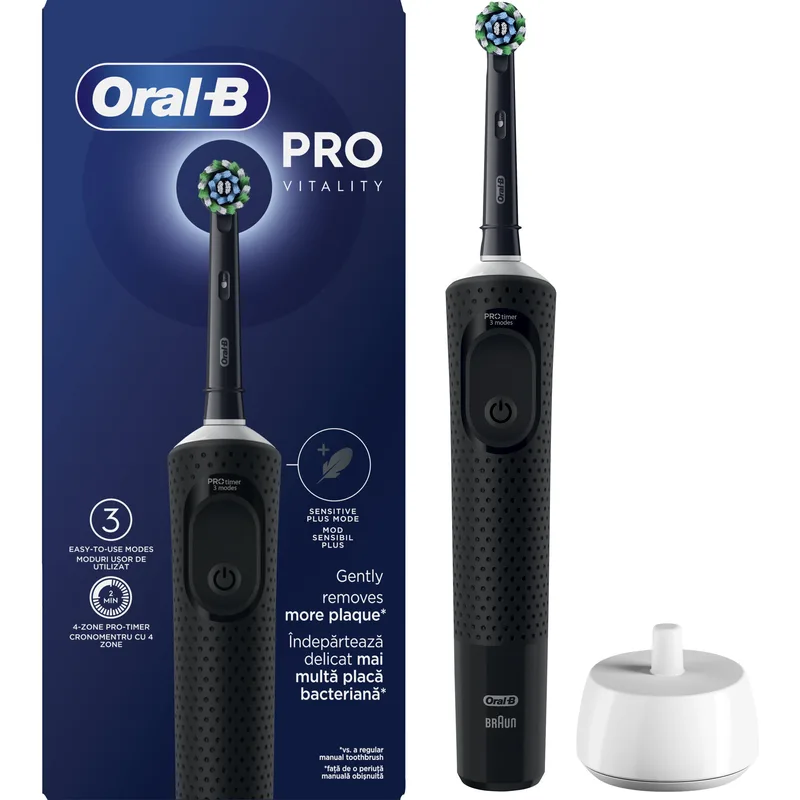 Oral-B Vitality Pro Electric Toothbrush Μαύρη Ηλεκτρική Οδοντόβουρτσα με Χρονοδιακόπτη & 3 Προγράμματα Βουρτσίσματος 1 Τεμάχιο