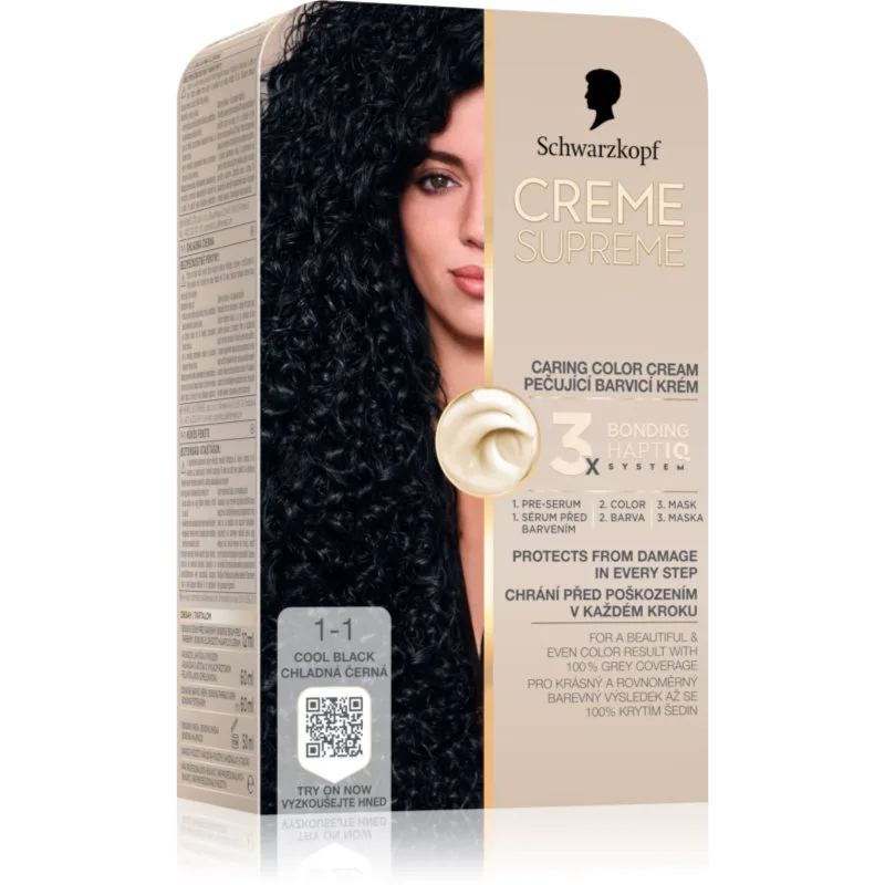 Schwarzkopf Creme Supreme μόνιμη βαφή μαλλιών απόχρωση 1-1 Cool Black 60 ml