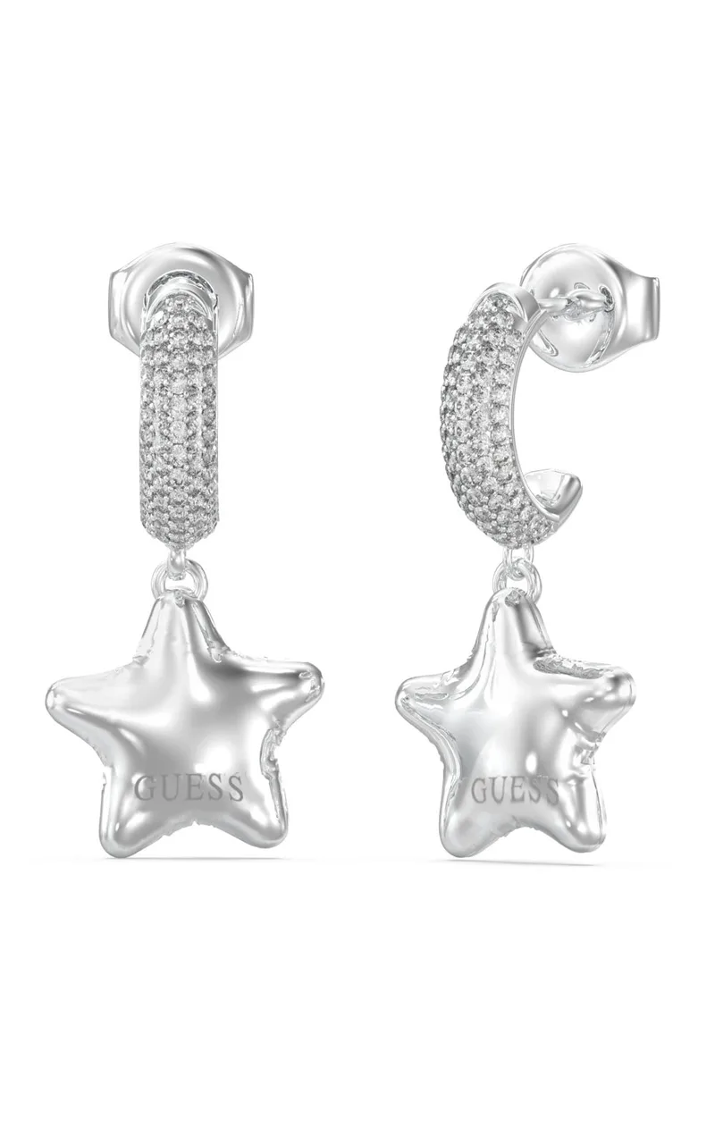 GUESS STEEL ICONIQUE JUBE05548JWRHT/U Κρίκοι Ασημένιοι Με Αστέρια Με Πέτρες Και Λογότυπο