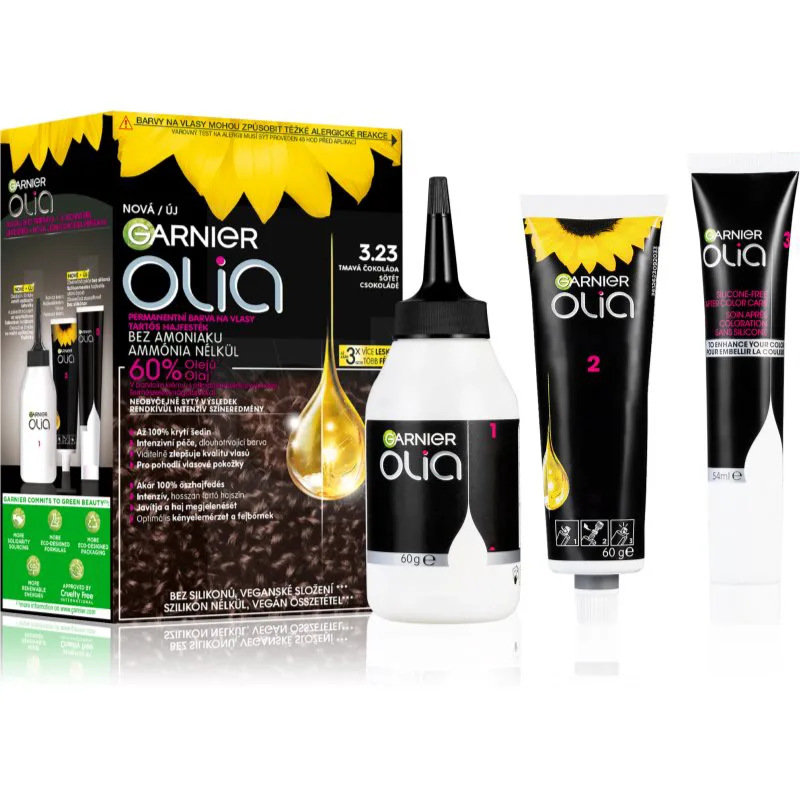 Garnier Olia Big Kit μόνιμη βαφή μαλλιών απόχρωση 3.23 Dark Chocolate 1 τμχ