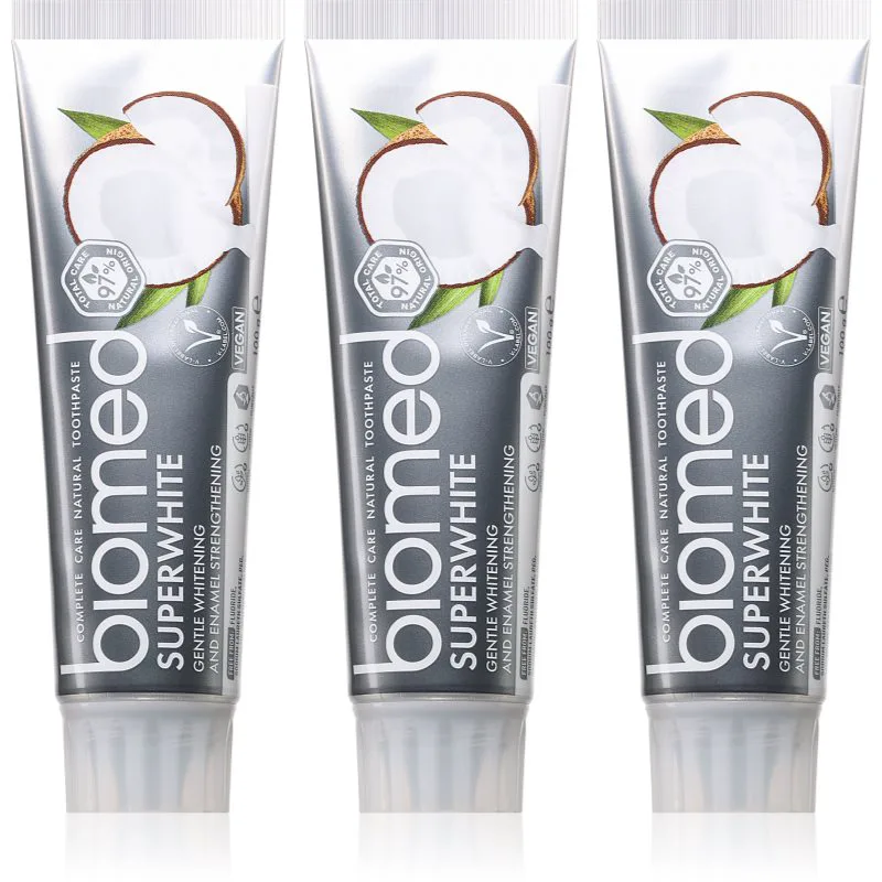 Biomed Superwhite δυναμωτική οδοντόπαστα με έλαιο ινδοκάρυδου 3x100 γρ
