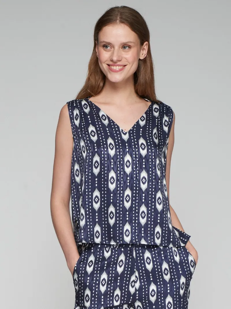 Vilagallo Γυναικείο Αμάνικο Τοπ με Jacquard Ikat Print Regular Fit σε Μπλε