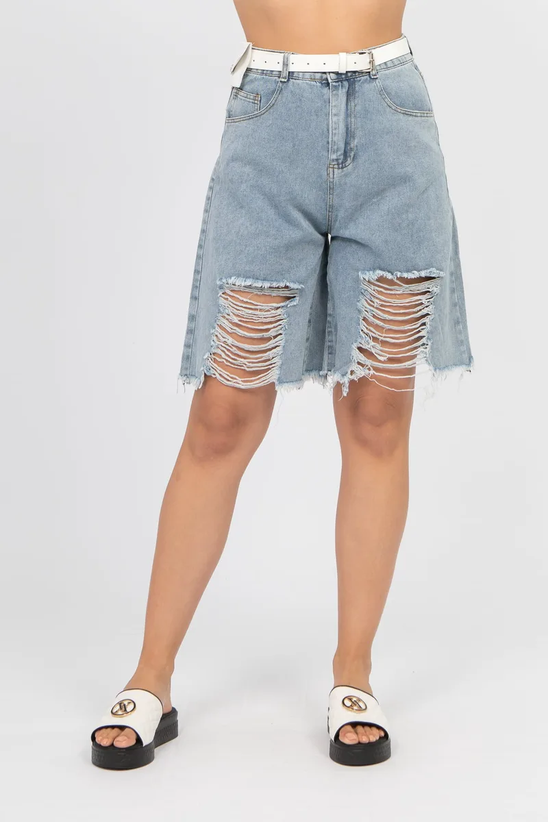 ΒΕΡΜΟΥΔΑ JEAN ΜΕ ΞΕΦΤΙΑ ΚΑΙ ΖΩΝΗ DENIM