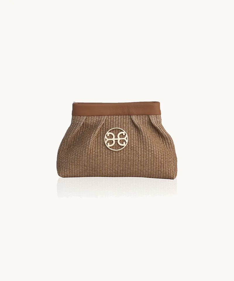 Bonendis Kiss Small in Raffia & Tabac Leather Ταμπά