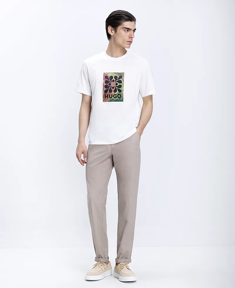 Ανδρικό Παντελόνι Linen Blend Με Ρεβέρ Slim Fit