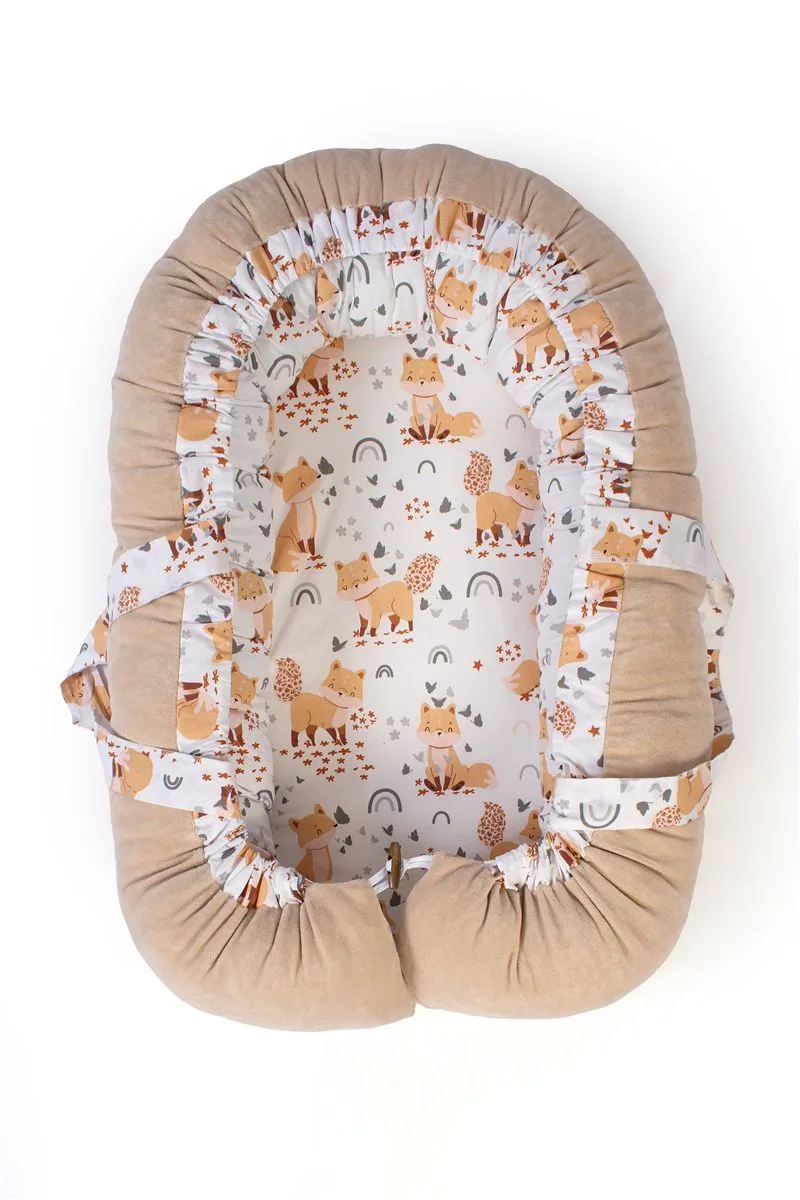 Φωλιά Ύπνου Βαμβακερή 85x60x15εκ. Cute Fox 02 White-Beige DimCol
