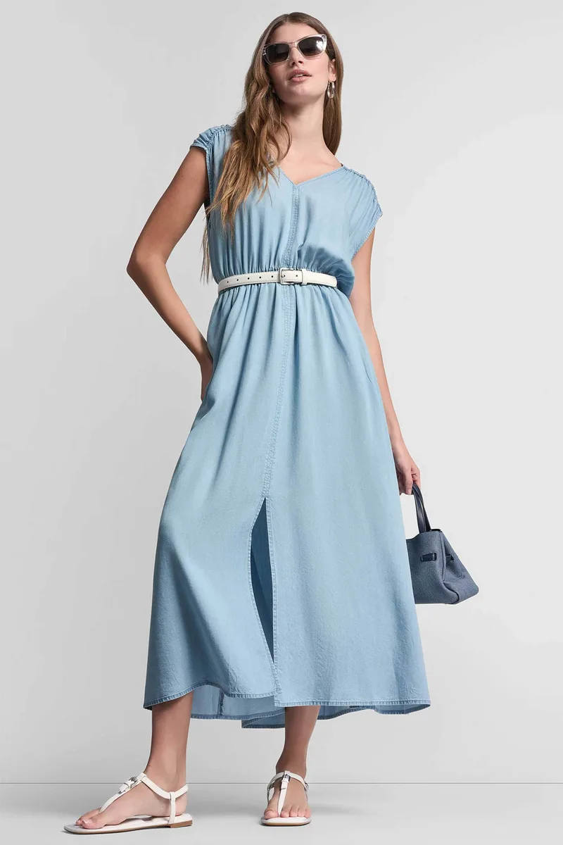 DKNY γυναικείο midi φόρεμα σατέν - DJ6D9183 Γαλάζιο