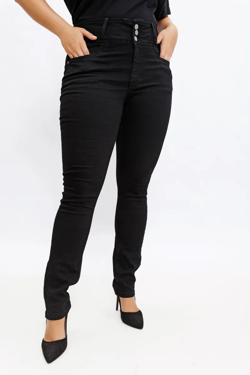 Jean παντελόνι με 3 κουμπιά σε denim black χρώμα