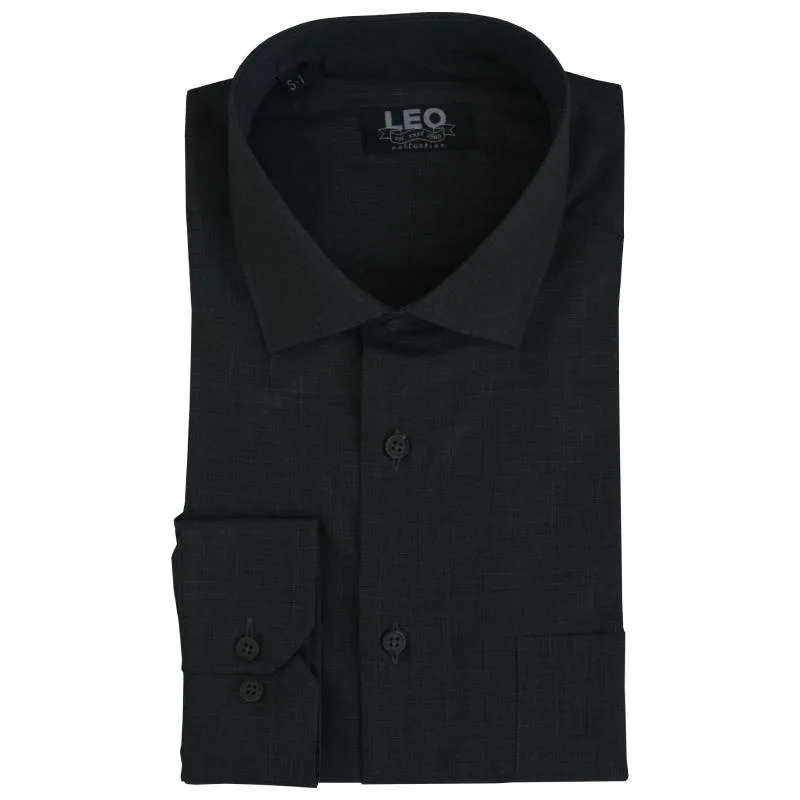 Πουκάμισο "Faded Check" γαλλικής ραφής με Rex γιακά, της Leo Collection - Anthracite