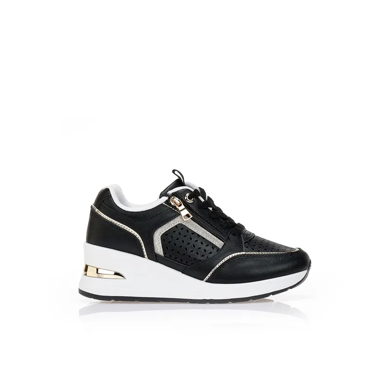 Sneakers δερματίνη με διάτρητο σχέδιο ΜΑΥΡΟ