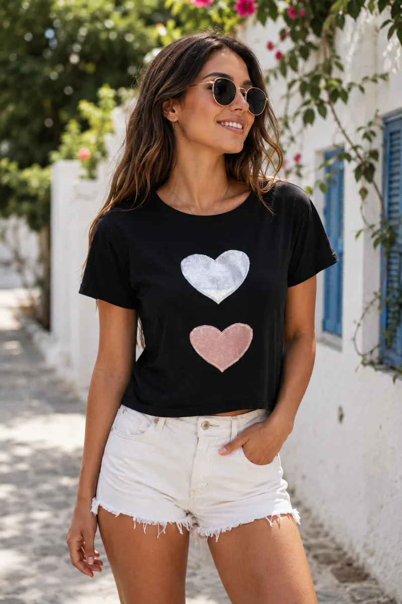 T-Shirt με Καρδιές – Μαύρο | Dress Up Μαύρο