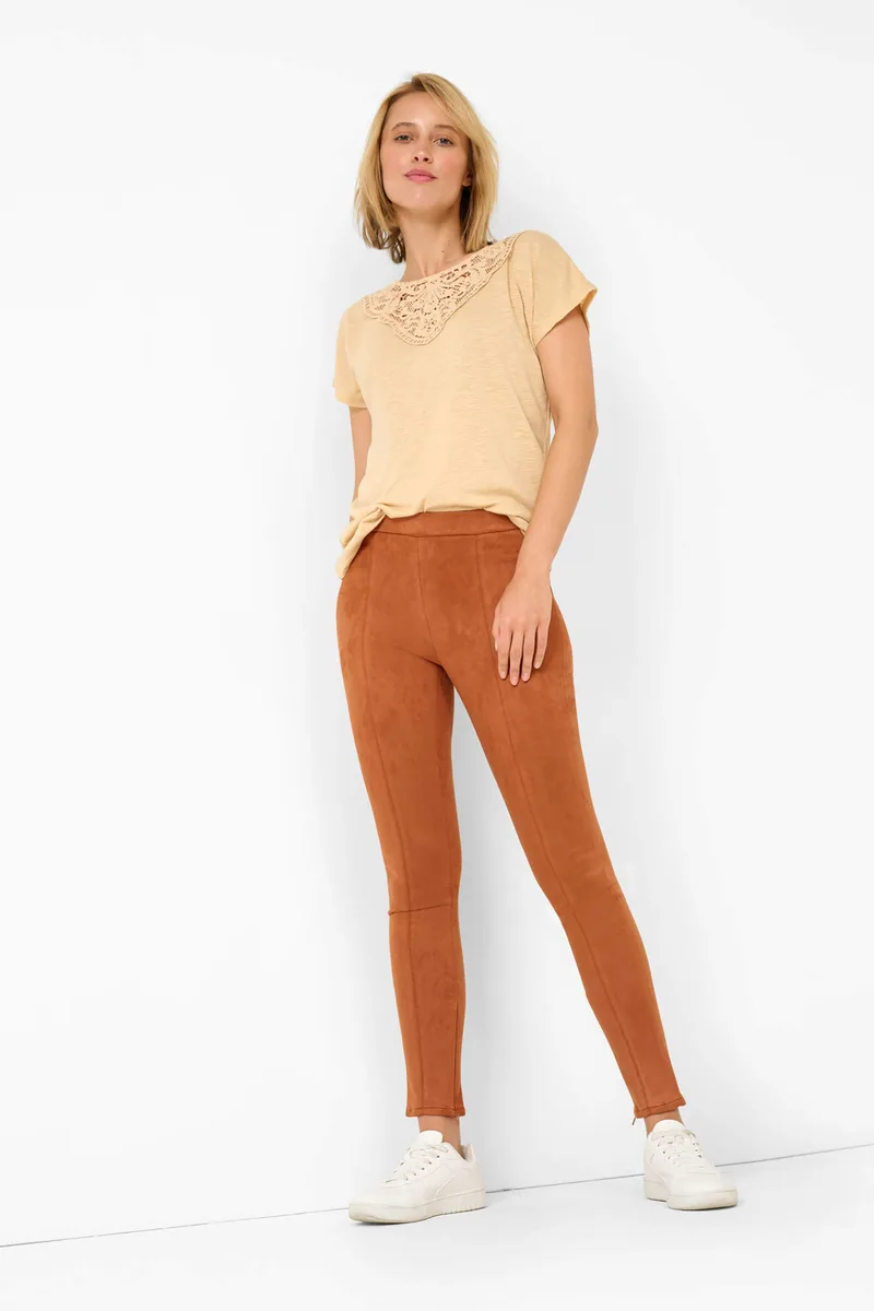 Orsay γυναικείο παντελόνι ψηλόμεσο με suede όψη - 350167-758000 Κεραμιδί