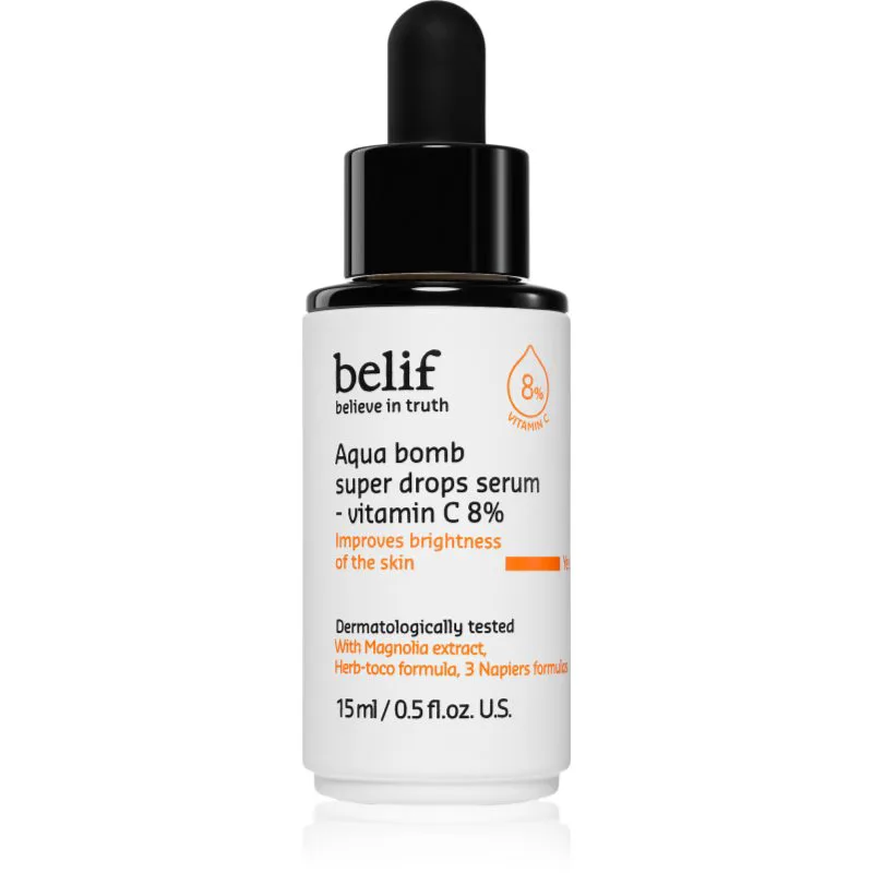 belif Aqua Bomb Super Drops Serum Vitamin C 8% λαμπρυντικός ορός με βιταμίνη C με αντιρυτιδικά αποτέλεσματα 15 ml