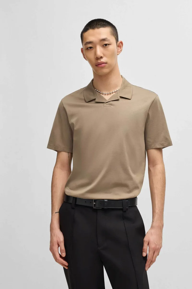 Hugo Boss ανδρική μπλούζα πόλο μονόχρωμη Slim Fit "Dimers" - 50542961 Καφέ Ανοιχτό