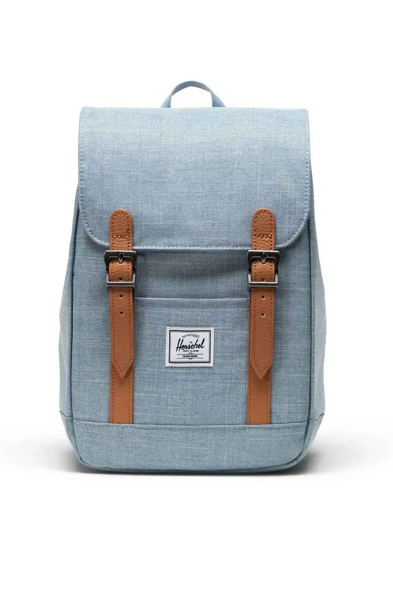 Herschel unisex backpack μονόχρωμο με contrast logo patch "Retreat™ Mini" 10 L - 66UBCL02011 Μπλε Ανοιχτό