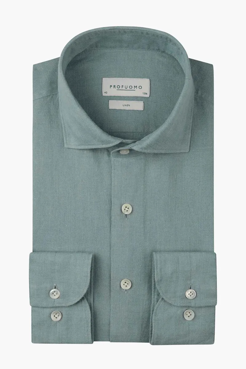 Profuomo ανδρικό λινό πουκάμισο Slim Fit - PPXH10017L Μπλε Ανοιχτό