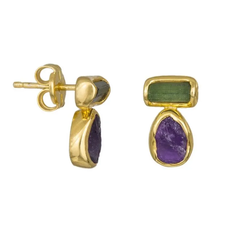Γυναικεία επίχρυσα σκουλαρίκια 925 Tourmaline and Amethyst stones 042033 042033 Ασήμι