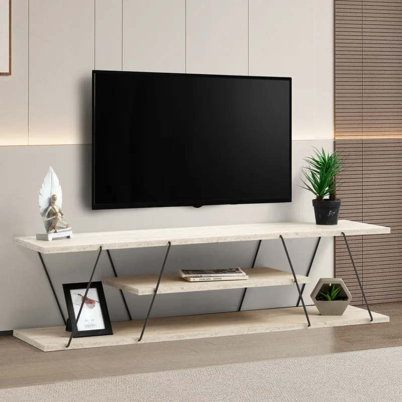 Βάση Τηλεόρασης Canaz - Black, Travertine 854Kln3087 (120x33x30)