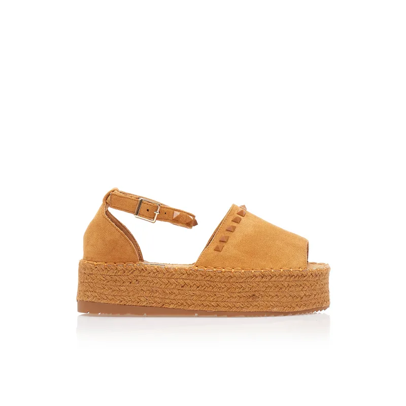 Εσπαντρίγιες flatforms κάμελ σουέτ με διακοσμητικά τρουκς ΚΑΜΕΛ