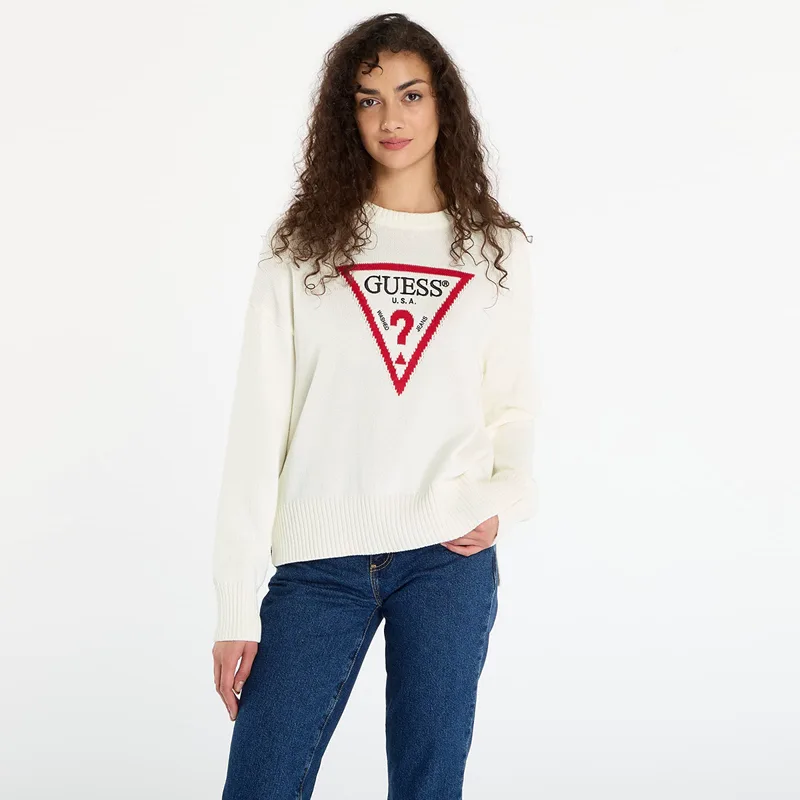 Πουλόβερ Guess Jeans Ls Cn Big Triangl Cream L