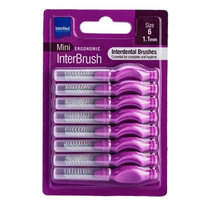 Intermed Ergonomic InterBrush Mini Μεσοδόντια Βουρτσάκια με Λαβή Μωβ 8 Τεμάχια Size 6 - 1.1mm