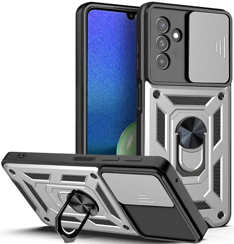 Bodycell Armor Slide - Ανθεκτική Θήκη Samsung Galaxy A05s με Κάλυμμα για την Κάμερα & Μεταλλικό Ring Holder - Silver (5206015072307)