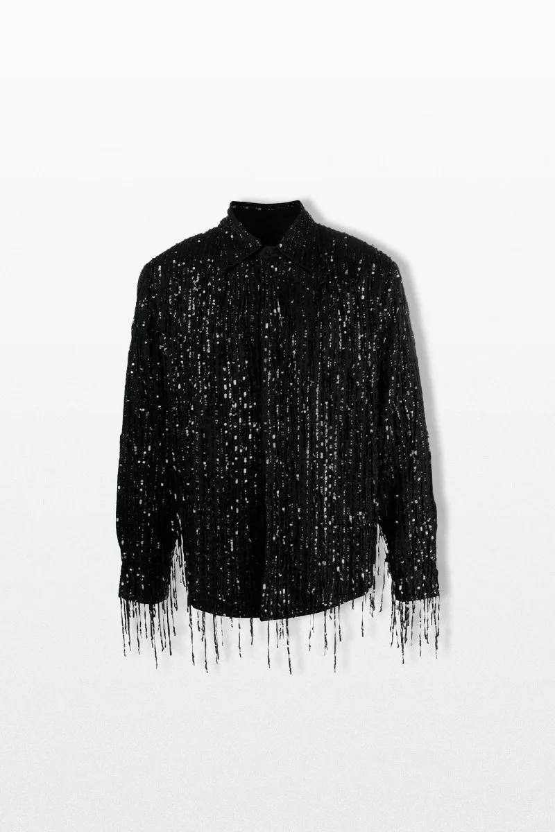 AMIRI Ανδρικό Μαύρο Sequin Fringe Dress Shirt In Black
