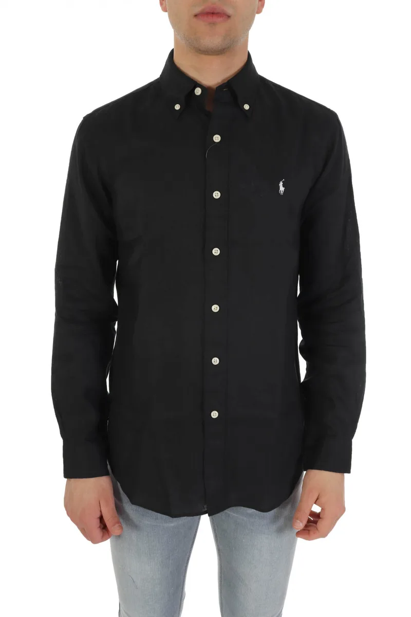 RALPH LAUREN ΠΟΥΚΑΜΙΣΟ BUTTON DOWN CUSTOM FIT ΛΙΝΟ ΜΑΥΡΟ