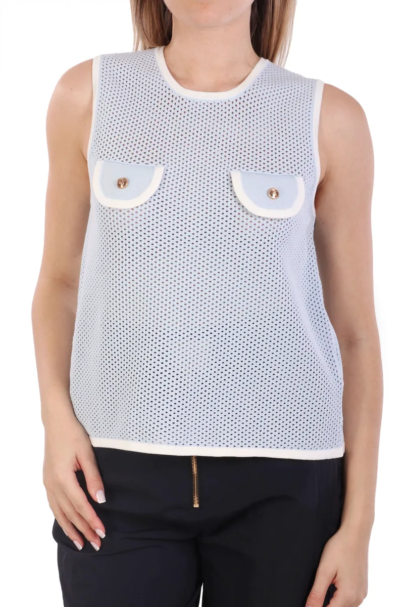 ELISABETTA FRANCHI T-SHIRT ΑΜΑΝΙΚΟ ΔΙΑΤΡΗΤΟ ΧΡΥΣΑ ΚΟΥΜΠΙΑ ΣΙΕΛ