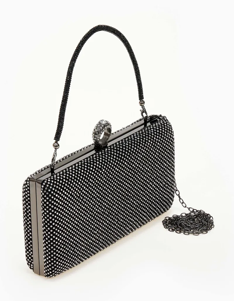 Βραδινό clutch με strass - Μαύρο