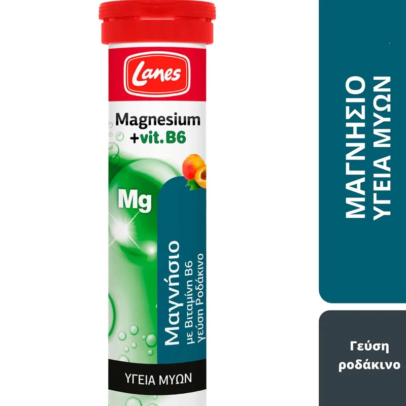 Lanes Magnesium + Vitamin B6 Συμπλήρωμα Διατροφής με Μαγνήσιο & Βιταμίνη B6 για Τόνωση, Ενέργεια & Υποστήριξη της Λειτουργία των Μυών με Γεύση Ροδάκινο 20 Effer.Tabs