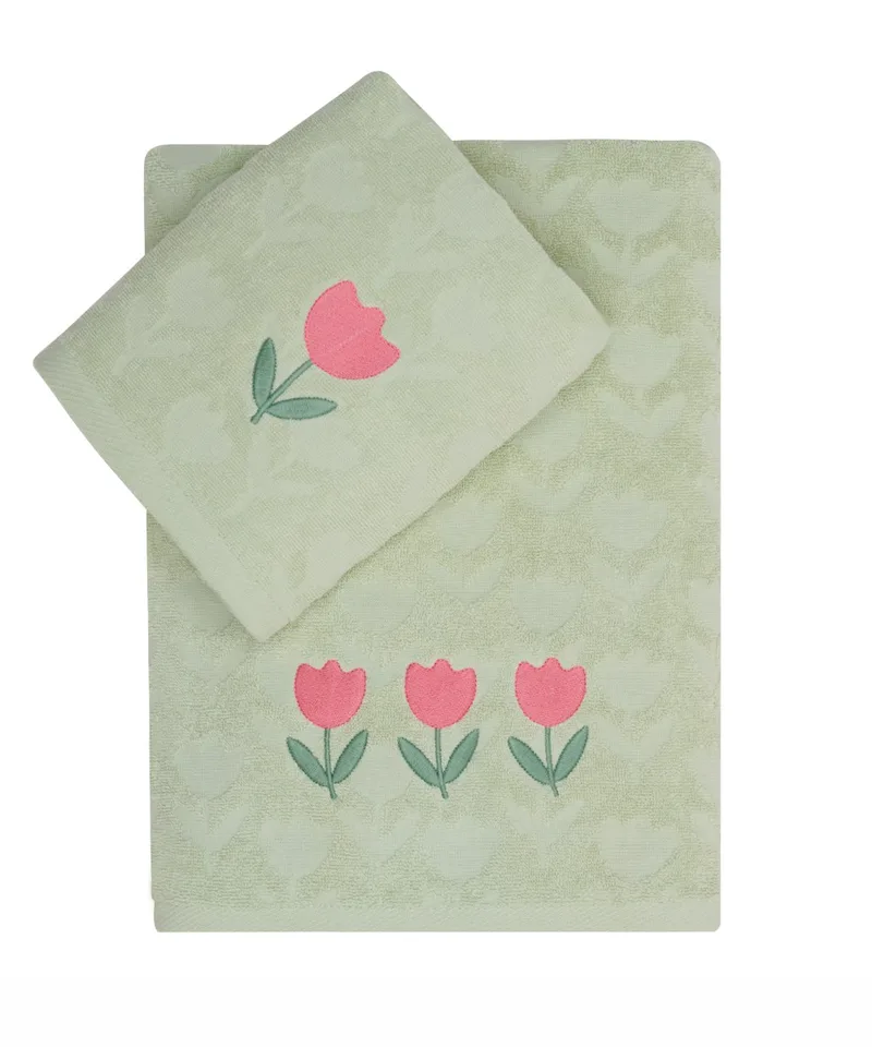 Σετ Βρεφικές Πετσέτες 2 Τεμαχίων Kentia Lirio Green-Ροζ 70x125,50x70