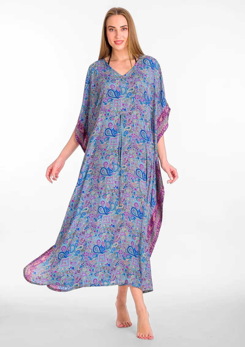 Μακρύ Boho Καφτάνι Παραλίας Silk Flow - Πολύχρωμο