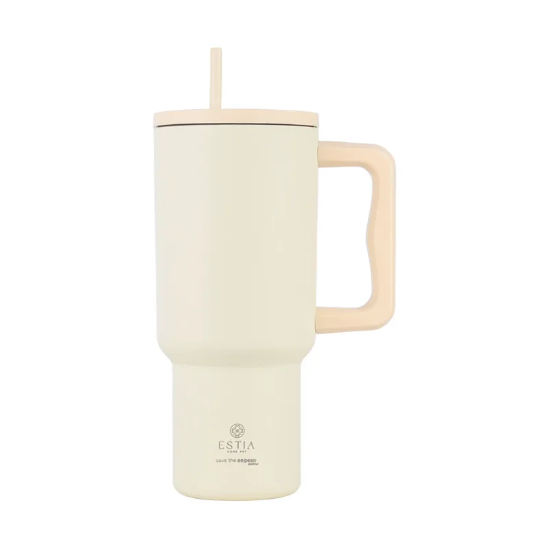 Κούπα Θερμός Με Λαβή & Καλαμάκι 900ml Estia Save The Aegean Tumbler Lily White 01-32128