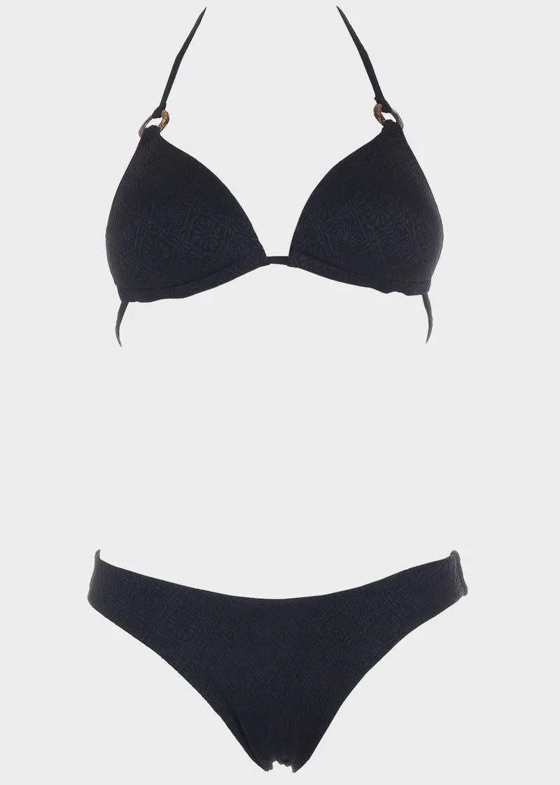 Γυναικείο σετ bikini τριγωνάκι ανάγλυφα σχέδια.Καλύπτει B Cup ΜΑΥΡΟ
