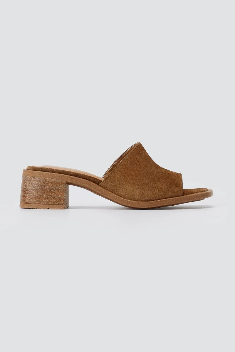 IRIS Block Heel Mules - AMYRA - Taupe Suede