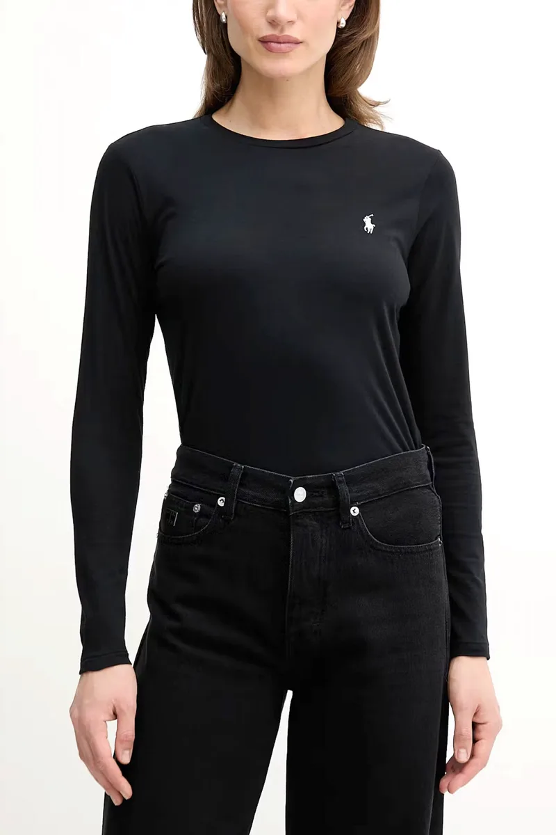RALPH LAUREN T-SHIRT W POLO BSR LOGO ΜΑΥΡΟ