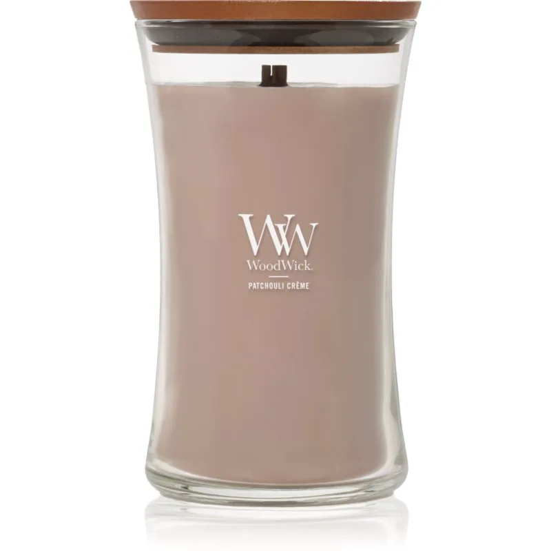 Woodwick Opulent Wood Patchouli Creme αρωματικό κερί με ξύλινο φιτίλι 609.5 γρ