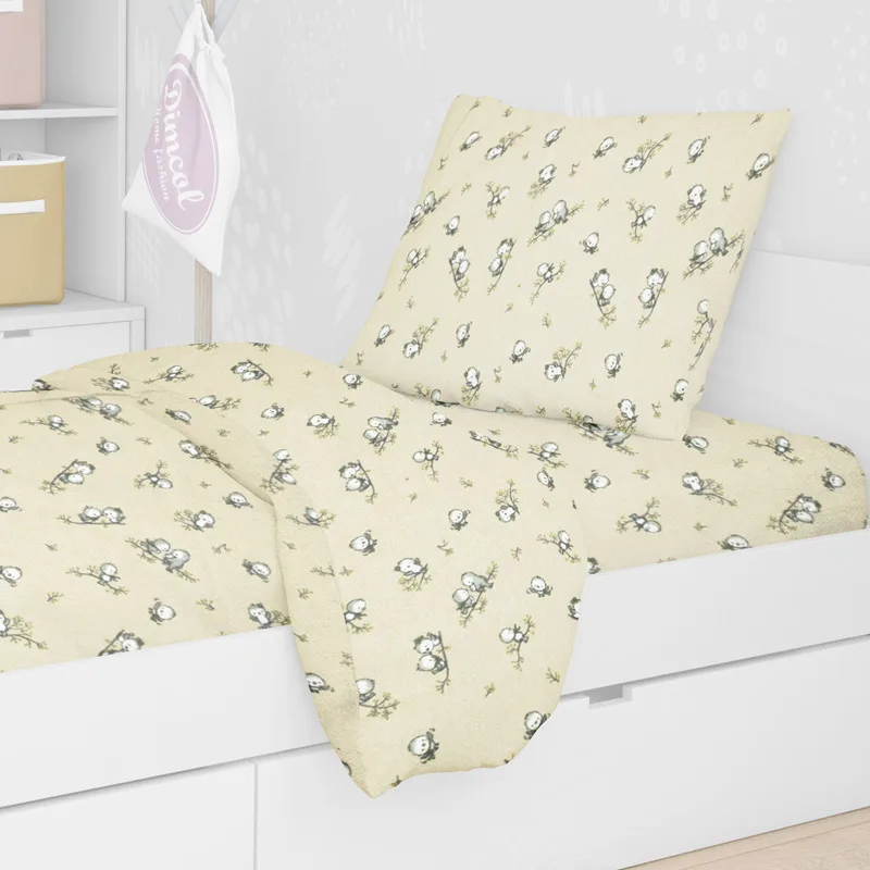 Φανελένια Παπλωματοθήκη Μονή 160x240 Dimcol Birds 16 Ecru 160x240
