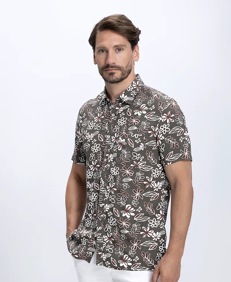 HD x Vardas Ανδρικό Πουκάμισο Κοντομάνικο Με Floral Σχέδιο