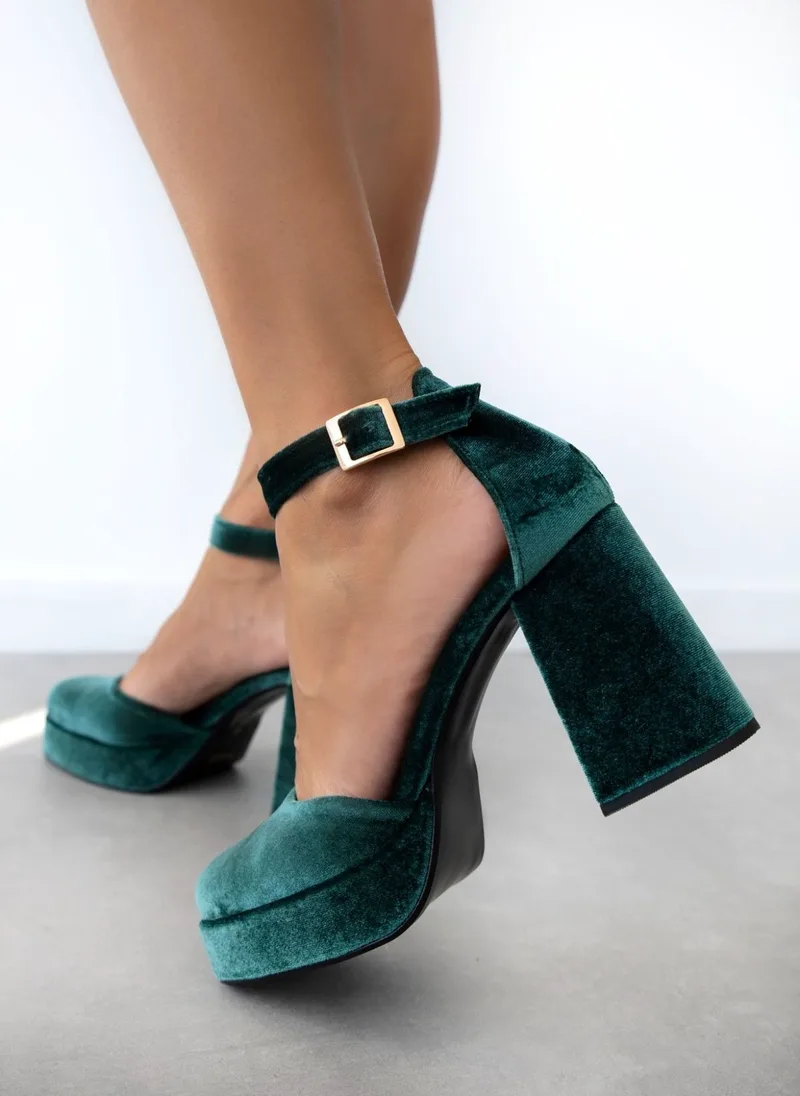 TFP Velvet Ankle Strap Pumps - 7751 - Forest Green