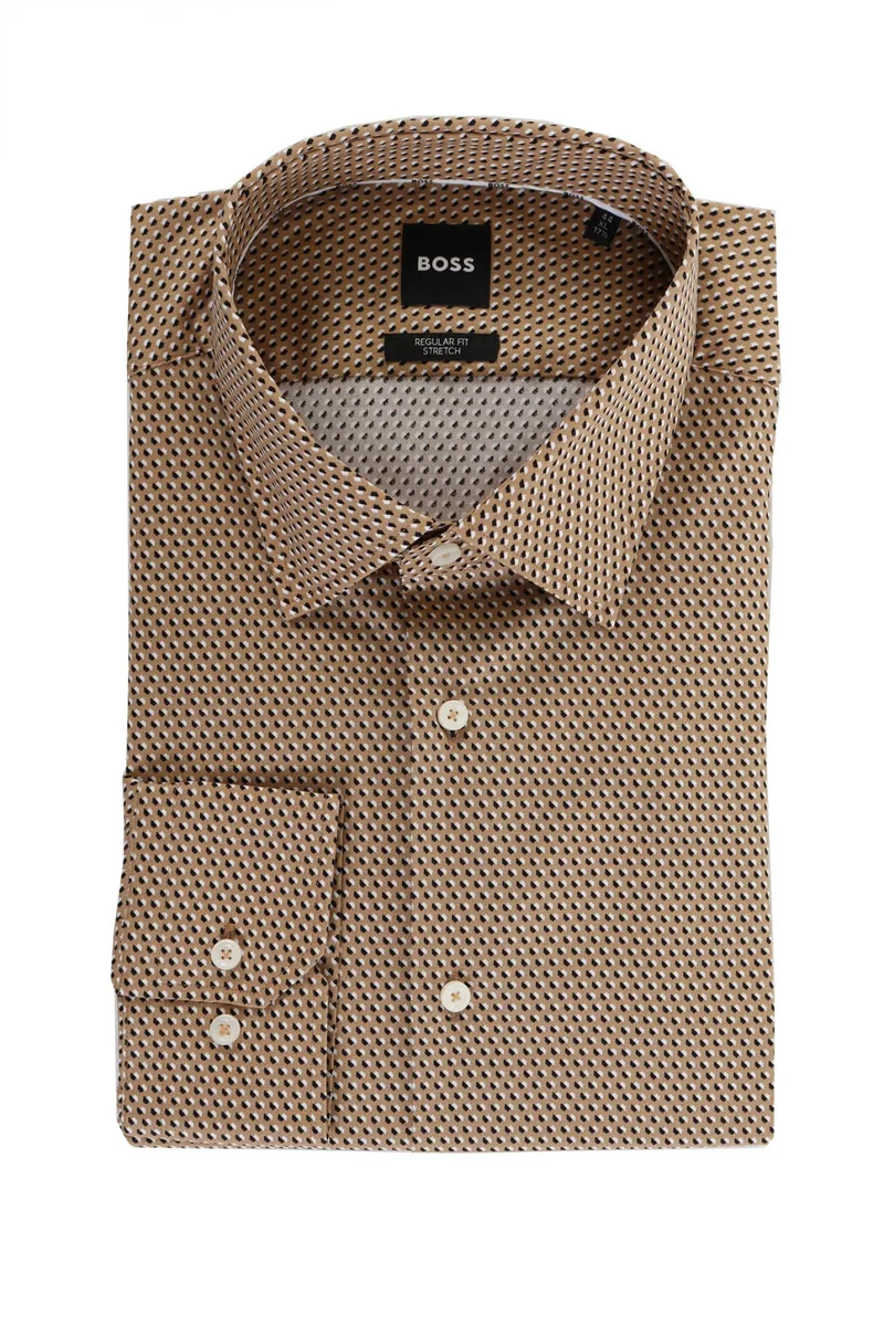 BOSS ΠΟΥΚΑΜΙΣΟ ΜΙΚΡΟΣΧΕΔΙΟ REGULAR FIT STRETCH H-JOE-KENT-C1-214 ΜΠΕΖ