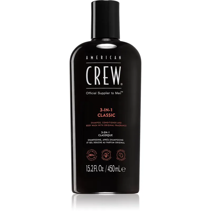 American Crew Hair & Body 3-IN-1 σαμπουάν, μαλακτικό και τζελ για ντους 3 σε 1 για άντρες 450 ml