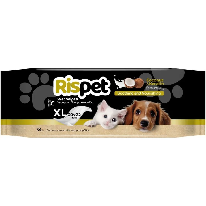 RisPet Υγρά Μαντηλάκια Για Κατοικίδια Coconut & Keratin 54τεμ