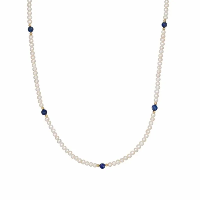 Χρυσό κολιέ K14 με μαργαριτάρια και Lapis 049871 049871 Χρυσός 14 Καράτια