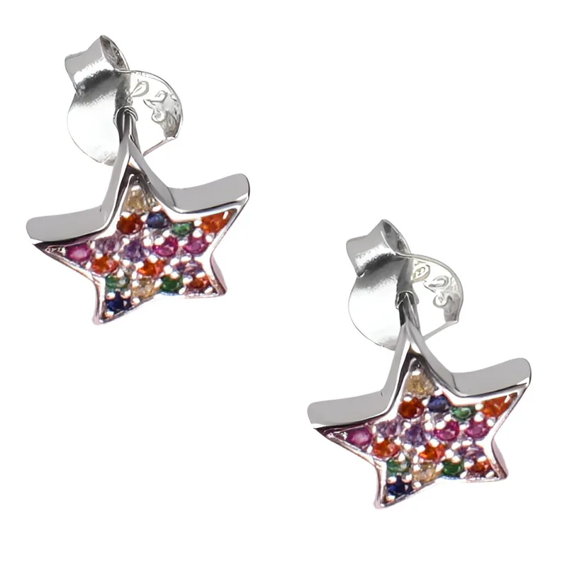 Σκουλαρίκια Παιδικά Ασήμι 925 πολύχρωμα zircon Gatsa SK122