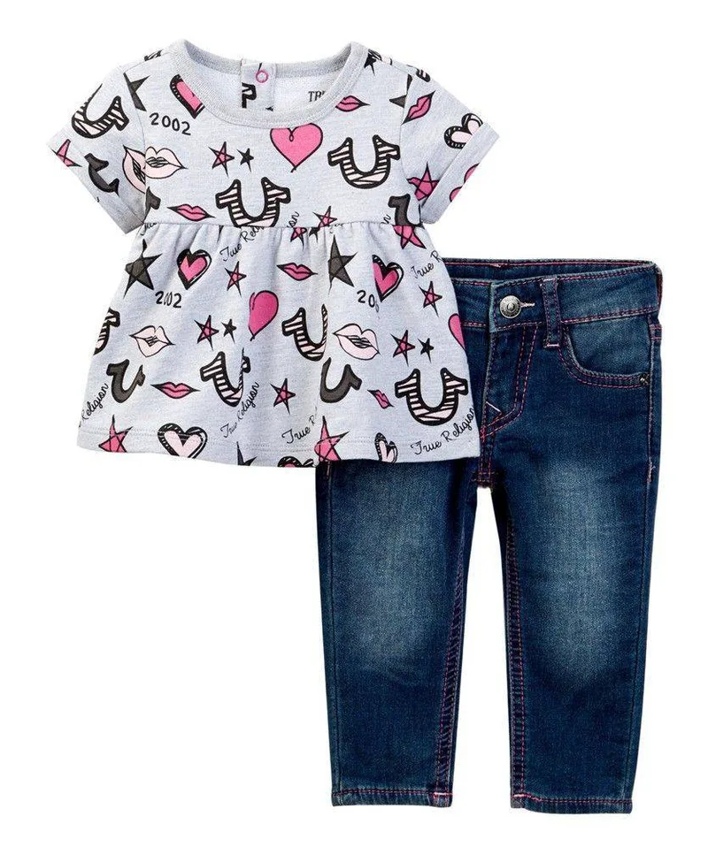 ΣΕΤ T-SHIRT/JEAN TRUE RELIGION LIPS AND STARS TR246ST32 ΓΚΡΙ ΜΕΛΑΝΖΕ/ΜΠΛΕ (86ΕΚ.)-(12-18ΜΗΝΩΝ)
