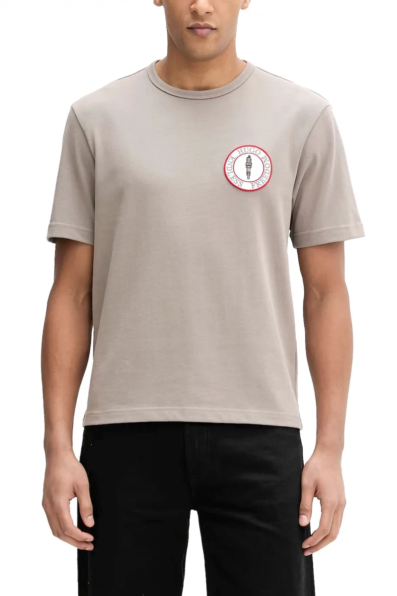 HUGO T-SHIRT DOBUL LOGO SNAKE ΓΚΡΙ-ΚΑΦΕ